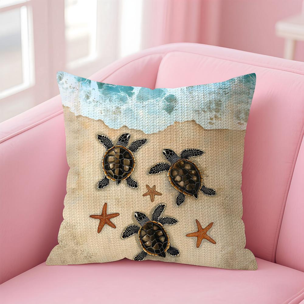 Sea Turtle Fashion Cushion Cover Natural Linen Pillow Case DoubleSided Print Decorative Sofa Pillowcase Home Decor Gift