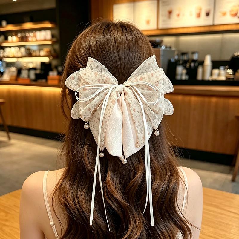 Handgemaakte Chiffon Bloemenstrik Paardenstaartclip voor Volume in het Haar