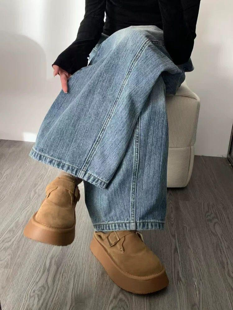 Plus Size Retro High Waist Wide-Leg Jeans for Women