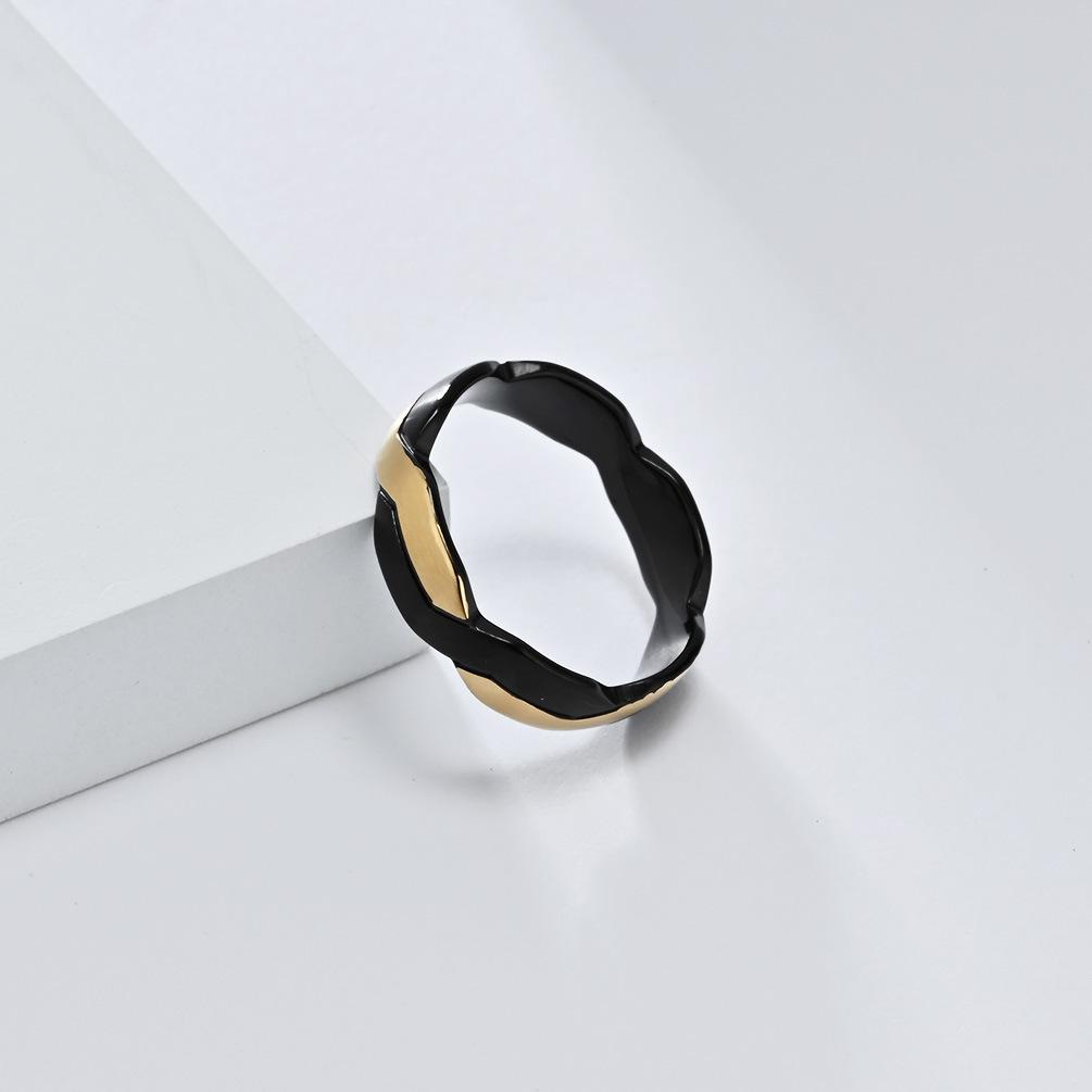 Basic Simple Carving Geometric Weaving Two-tone Titanium Steel Ring Fashion Splicing Personality Matte Stacking Jewellery Couple Finger Ring