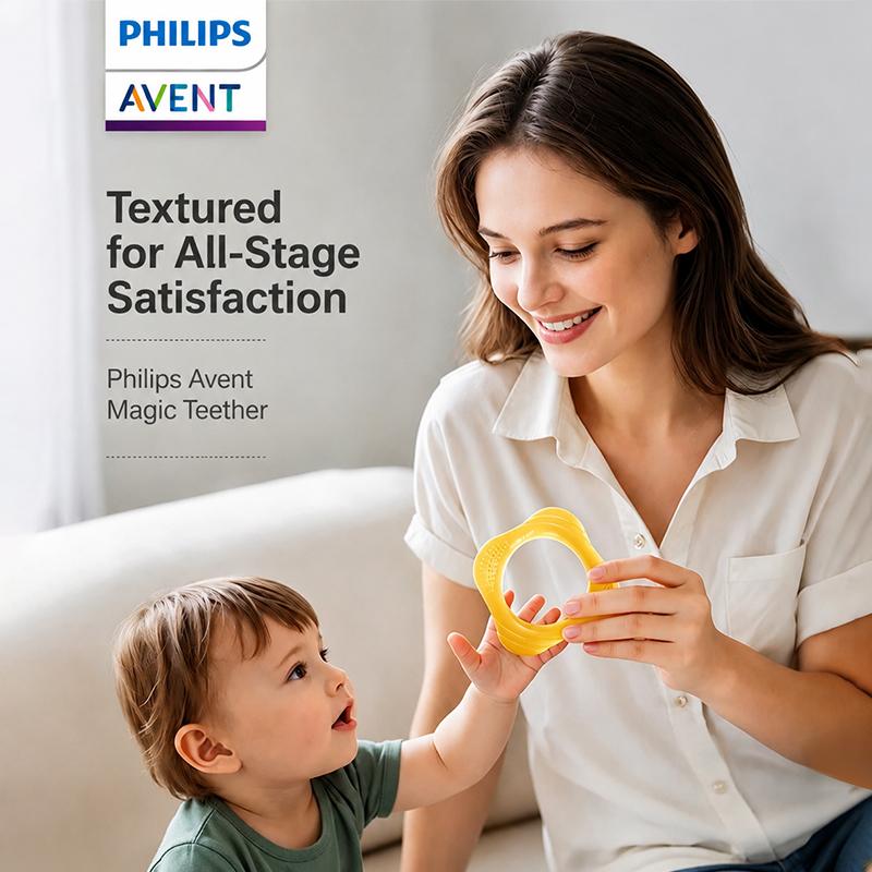 Philips Avent Babyring Silikon-Beißring (Zwei Farben: Bernsteigelb / Hellblau)
