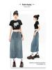 Women's High Waist A-Line Denim Midi Skirt with Slit and Pockets