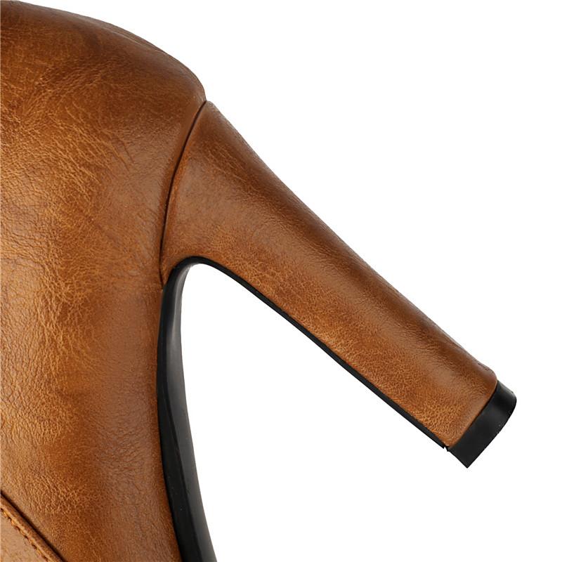 Women's High-heeled Boots Autumn and Winter New Simple Temperament Solid Color Large Size Versatile Medium Boots