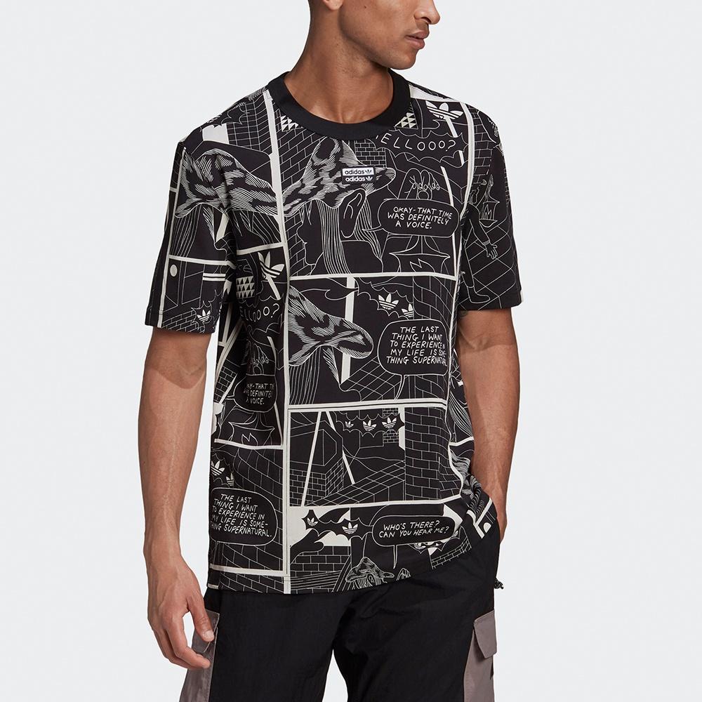adidas originals Graphic Tee Printing Sports Round Neck Short Sleeve Black Men's GN3346