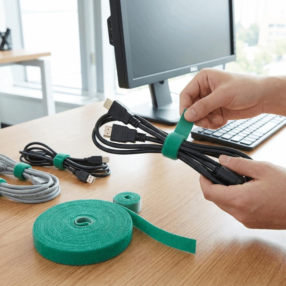 10M/Roll Double Side Hook and Loop Tape 10/12/14.5/20mm Green Garden Tape  Cable Management
