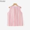 ZANZEA Women Casual Round Neck Loose Stripe Sleeveless Tank Tops