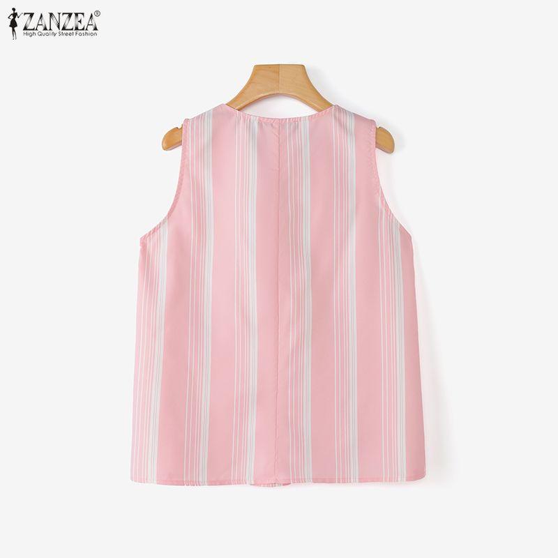 ZANZEA Women Casual Round Neck Loose Stripe Sleeveless Tank Tops