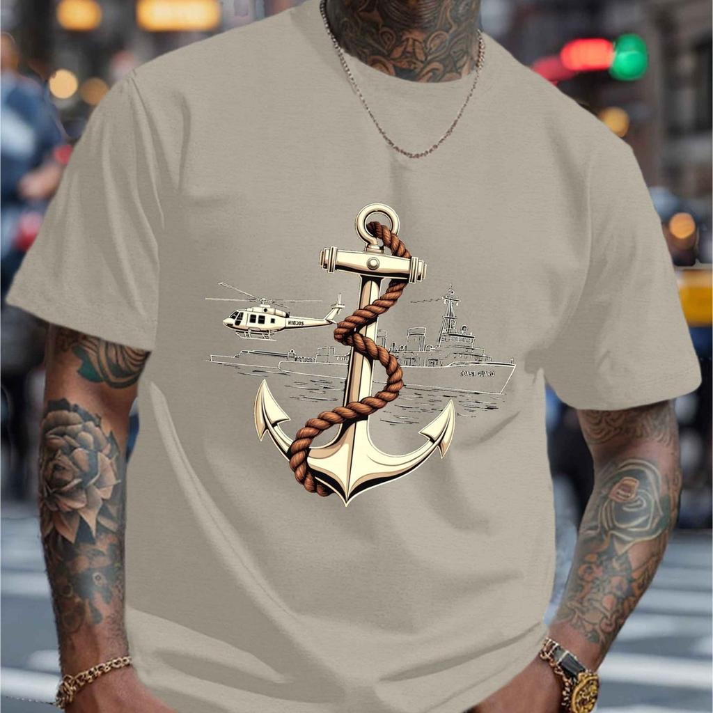 Nautical Anchor Coast Guard Helicopter Graphic Mens Casual Cotton Crew Neck TShirt Short Sleeve