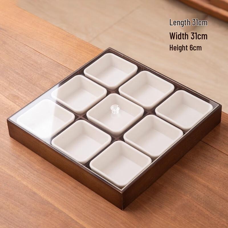Nine-Grid Bamboo Snack Serving Tray with Cover