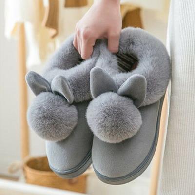 Cotton Slippers for Women's Indoor Home, Thick Soled Warm Korean Version, Cute Floor Bag with Imitation Rabbit Fur Shoes