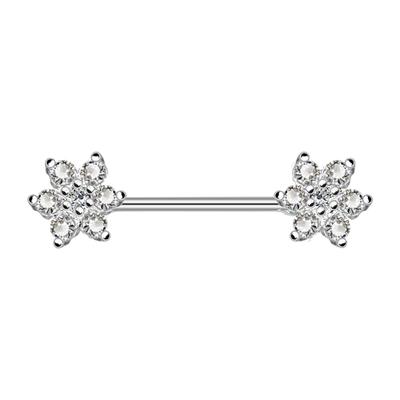 Sexy Body Piercing Jewelry Surgical Steel Zircon Flower Nipple Ring(Silver)