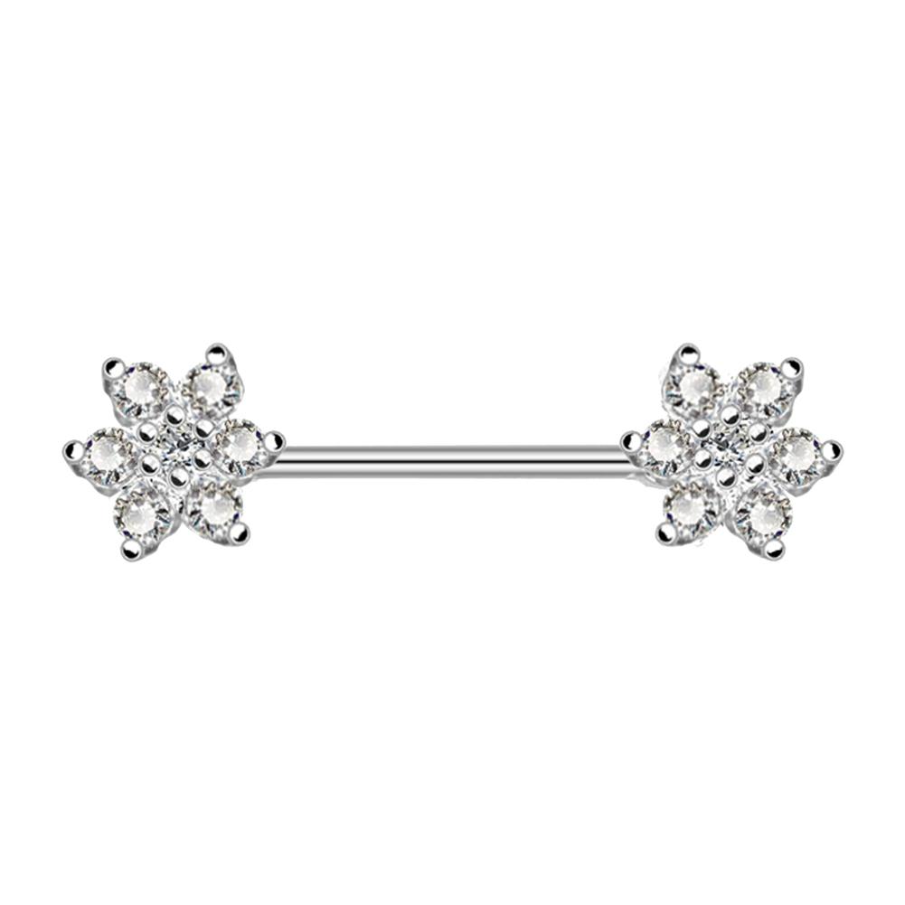 Sexy Body Piercing Jewelry Surgical Steel Zircon Flower Nipple Ring(Silver)