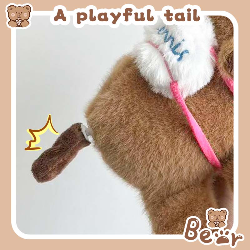 Dolphin Puff Ring Plush Toy Dark Brown Plush Doll Simulation Animal with Bad Hands, Backpack, Tail Can Shake