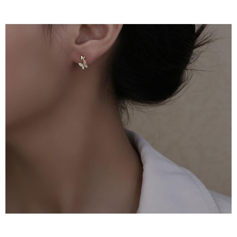 Women Fashion Plated S925 Silver Butterfly Zircon Buckle Earrings For Ladies