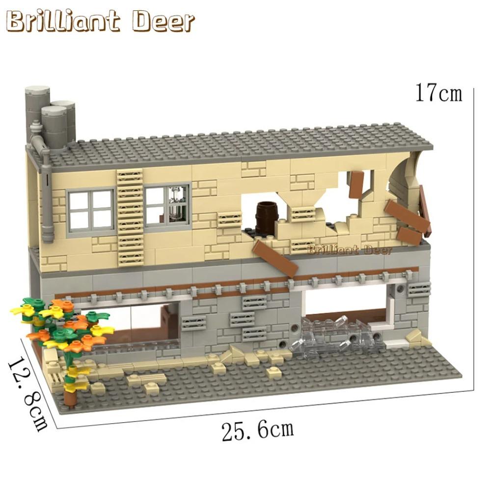 Abandoned Ruined Buildings MOC WW2 Pubg Military Base DIY Scenes Building Blocks Set Parts for Army Soldier Figures Boys Toys