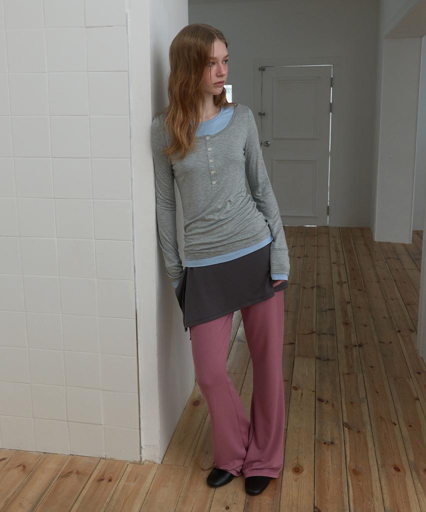 PISCESS Color Block Layered Long Sleeve Tee_Gray