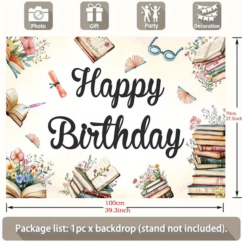 2D Plane 1 Piece of Birthday Celebration Banner with Theme Floral and Reading Background Fabric Suitable for Library Parties