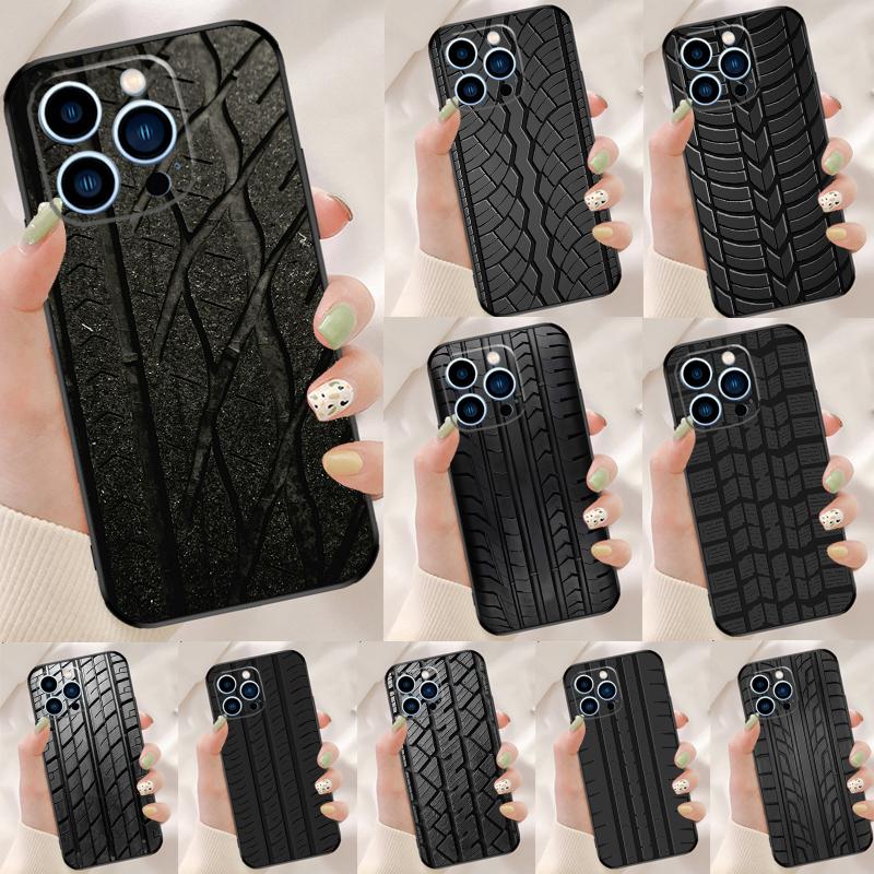 Black Tyre Tread Texture Case For iPhone 15 16 Pro Max 11 12 13 Mini 14 15 Pro Max 15 Plus XR 16e Phone Back Cover