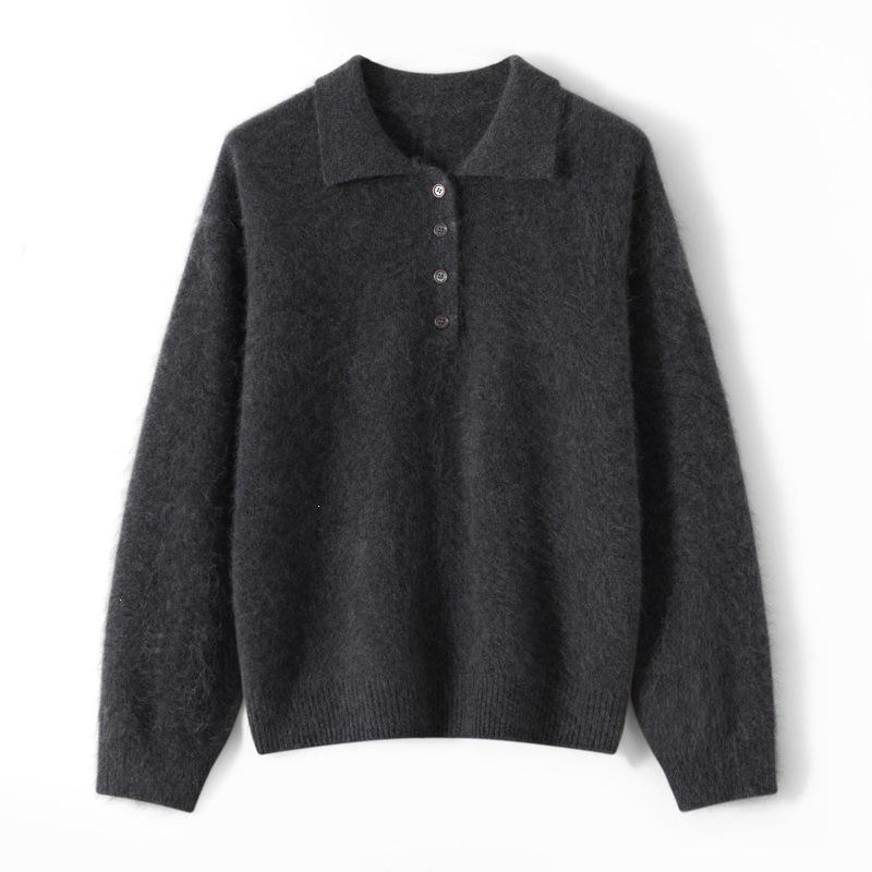 Long-sleeved Woolen Sweater for Women, Casual and Relaxed, with An Elegant V-neck Knitted Top.