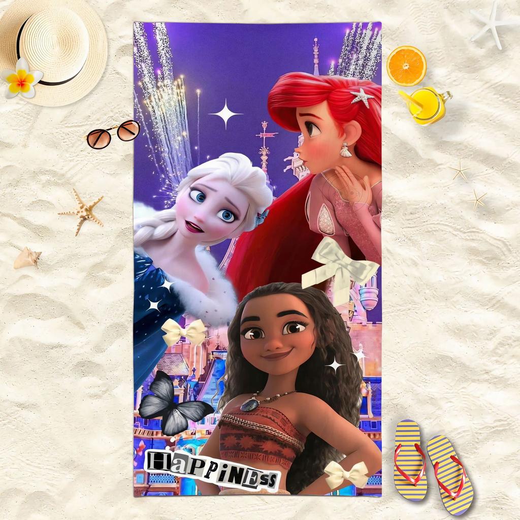 Princess Style Cartoon Printed Microfiber Beach Towel Soft Water Absorbent Bath Towel For Girls