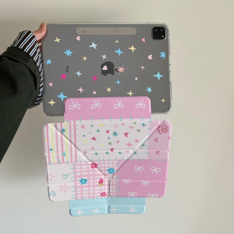 IPad Air Mini Pro 10th Gen Case With Grid Floral Detachable Side Cover PC Material Sleep Wake Kickstand Shockproof