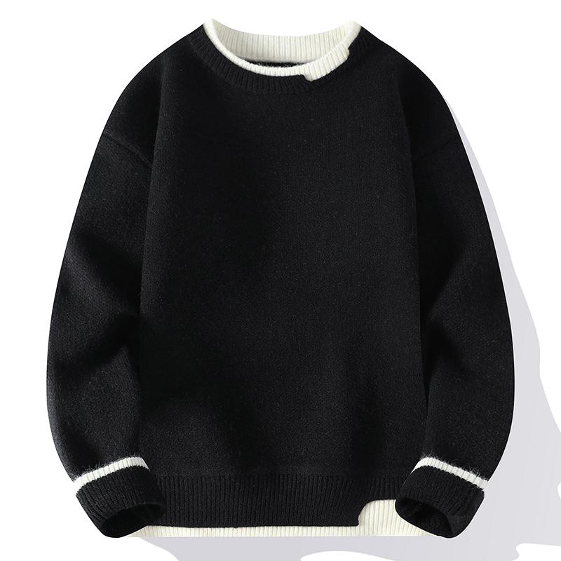 Autumn and Winter Men's Sweater Fashionable Simple Fake Two-piece Pullover Long-sleeved Top