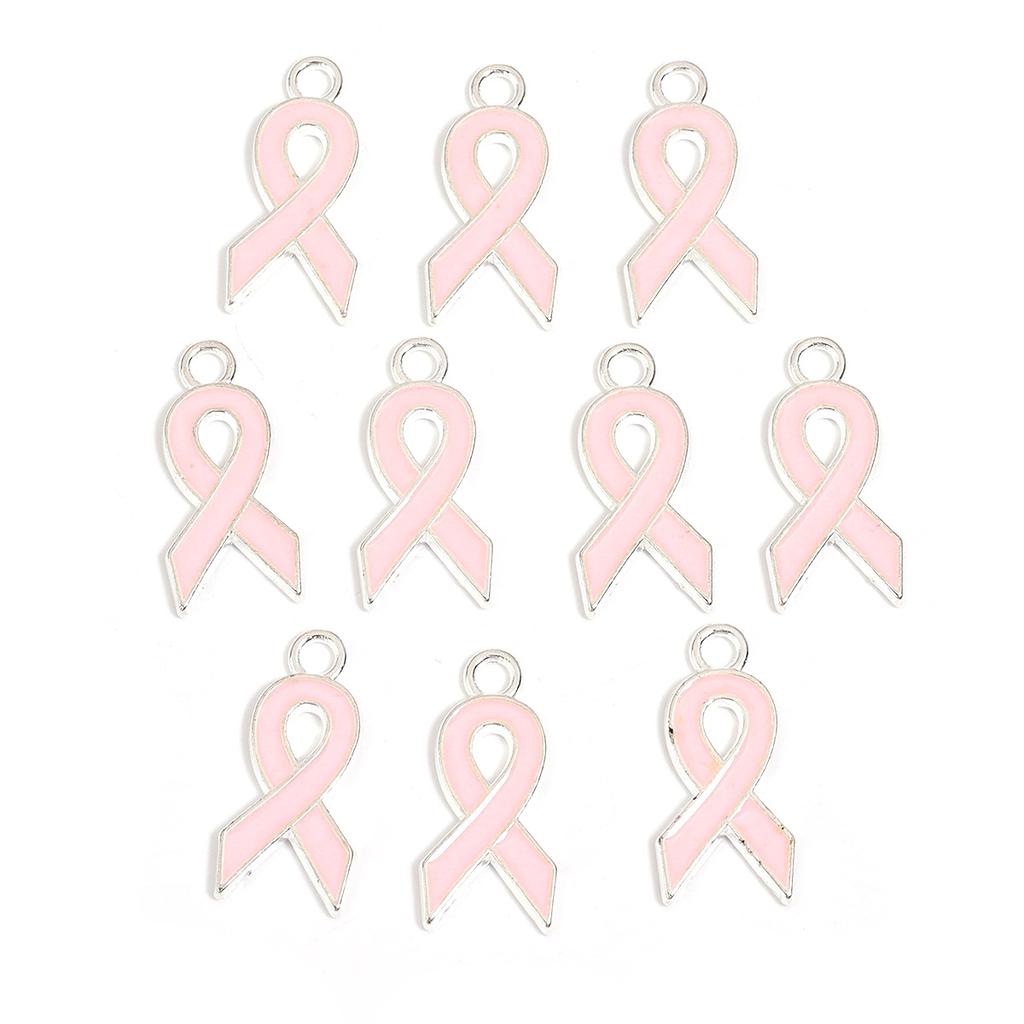 10pcs/lot Ribbon Enamel Charms Breast Cancer Awareness Pendants For DIY Necklace Earring Bracelet Jewelry Making Handmade