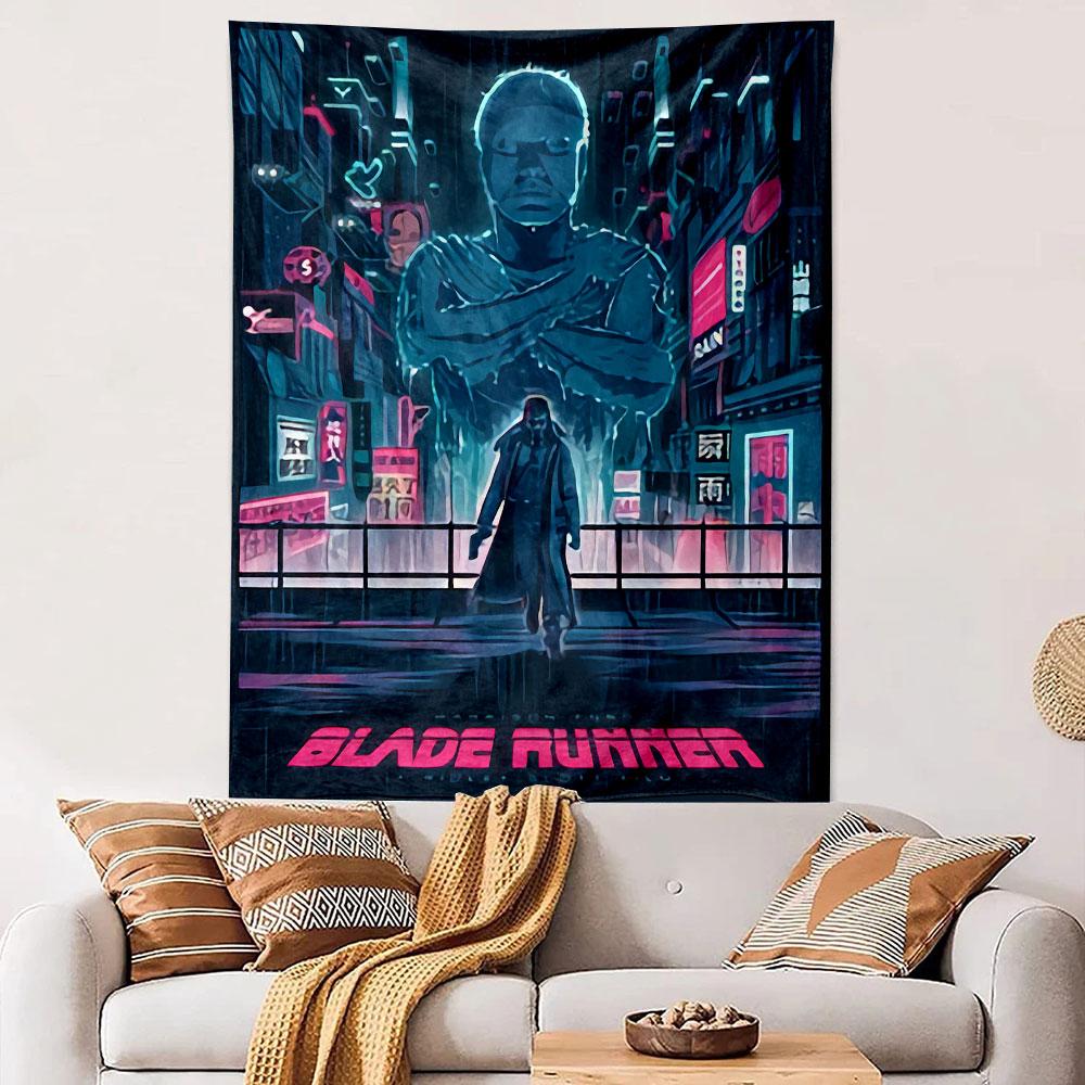 Blade Runner Retro Poster Tapestry Wall Hanging, Sci-Fi Noir Classic Art, Cyberpunk Wall Decor for Bedroom Living Room