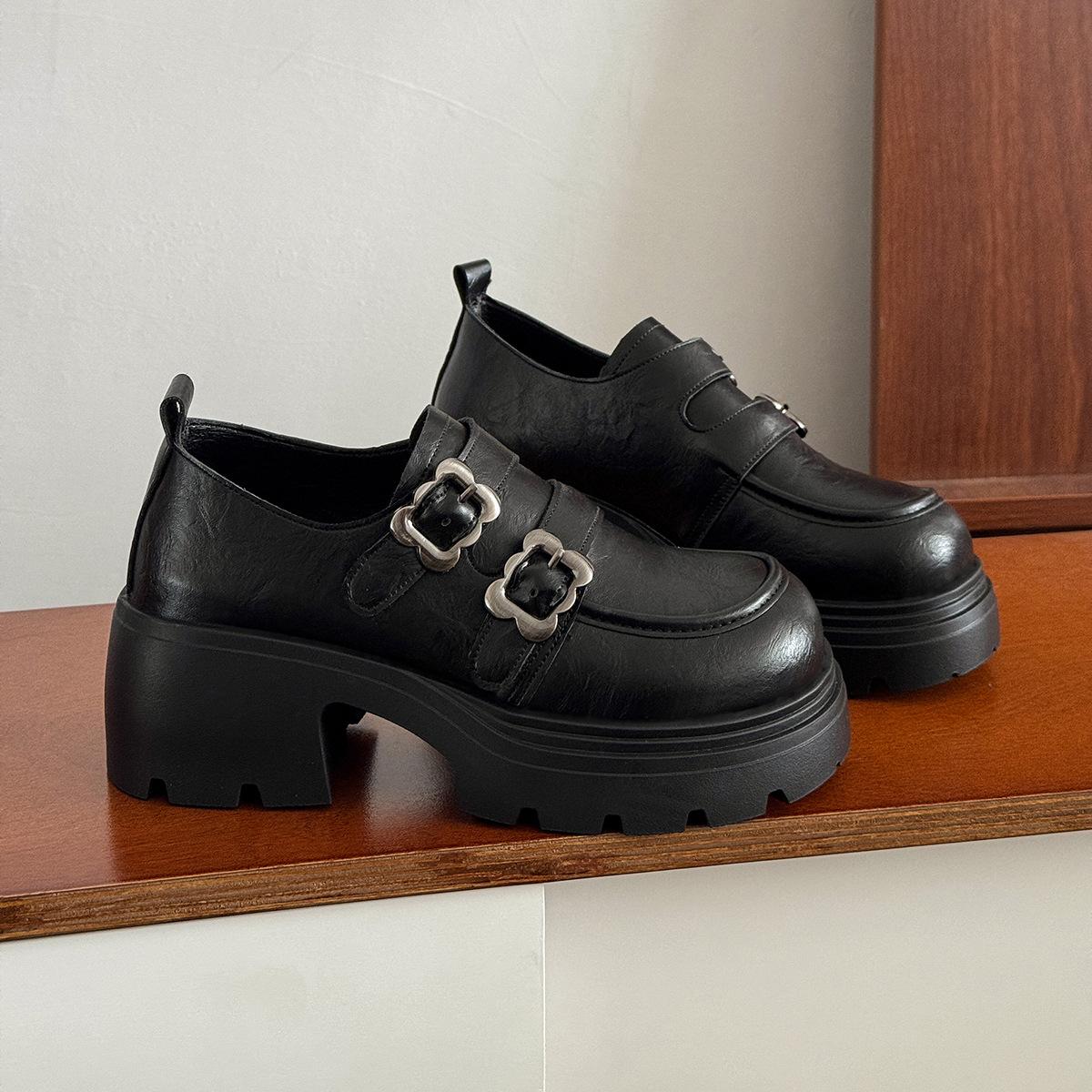 

Британские туфли-лоферы женские весна-осень 2025 года новые толстые каблуки на платформе ретро модные маленькие туфли Мэри Джейн из кожи 40 чёрный