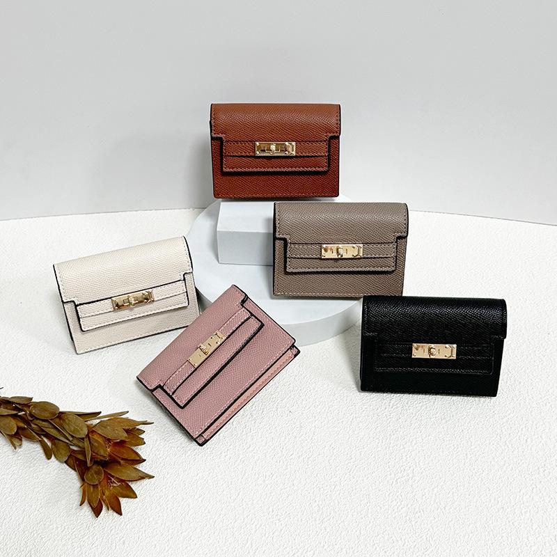 Damski portfel na karty kompaktowy wysokiej klasy, jednolity kolor z dużą pojemnością i wieloma przegródkami na karty, wzór 2024.
