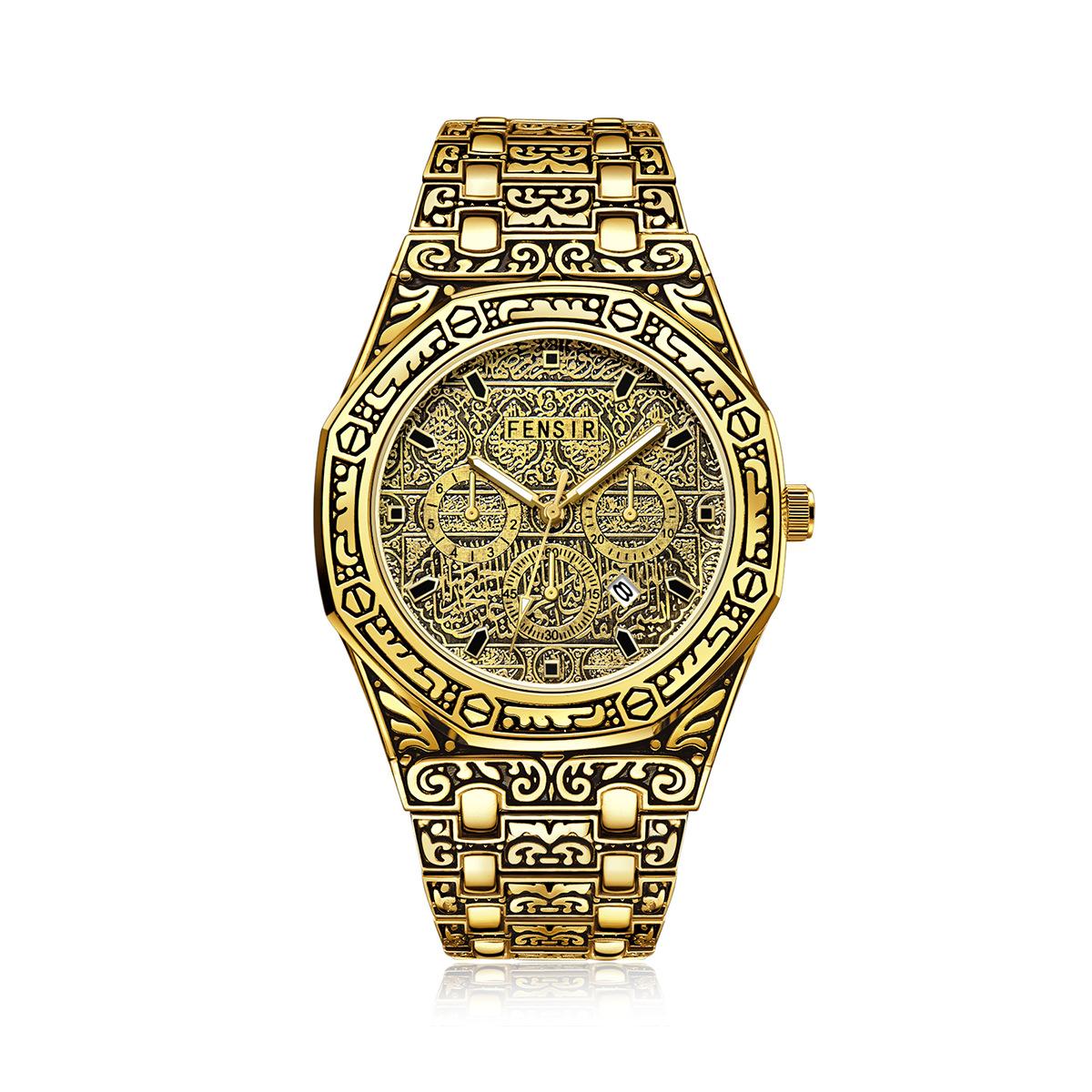 Cross-border Embossed Luminous Business Three-hand Quartz Men s Watch, Fashionable Steel Band Waterproof Calendar Quartz Watch