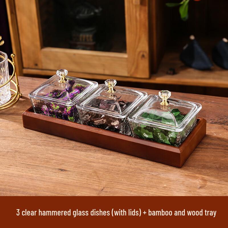 Divided Glass Snack Serving Platter with Lids and Tray