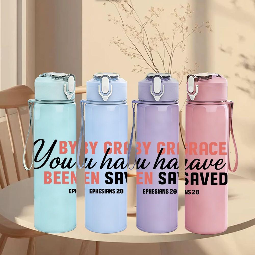 1PC By Grace You Have Been Saved Text 750ml Color Plastic Sports Water Bottle Leakproof Flip Straw Lid Suitable for Sports Office Home Use