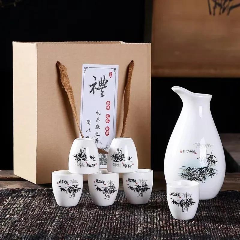 7Pcs/set Ceramics Japanese Style Sake Pot Cups Home Kitchen Drinkware Traditional Ceramic Cups Crafts Wine Glasses Gift Box