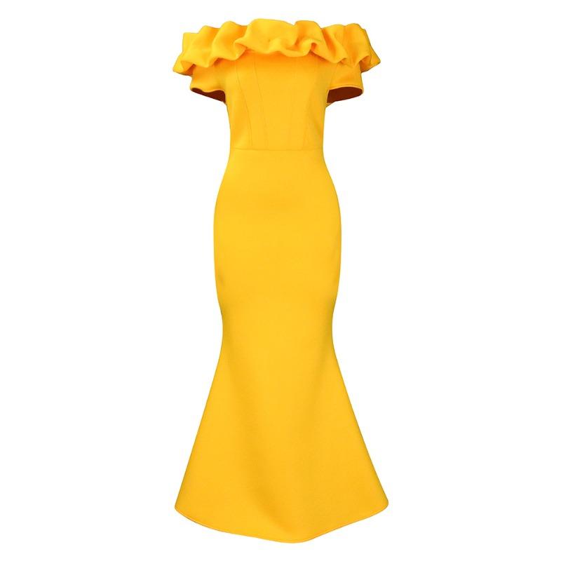 

5 Women s 22 Summer One-Neck Sexy Fishtail Dress Dress African Dress S жёлтый
