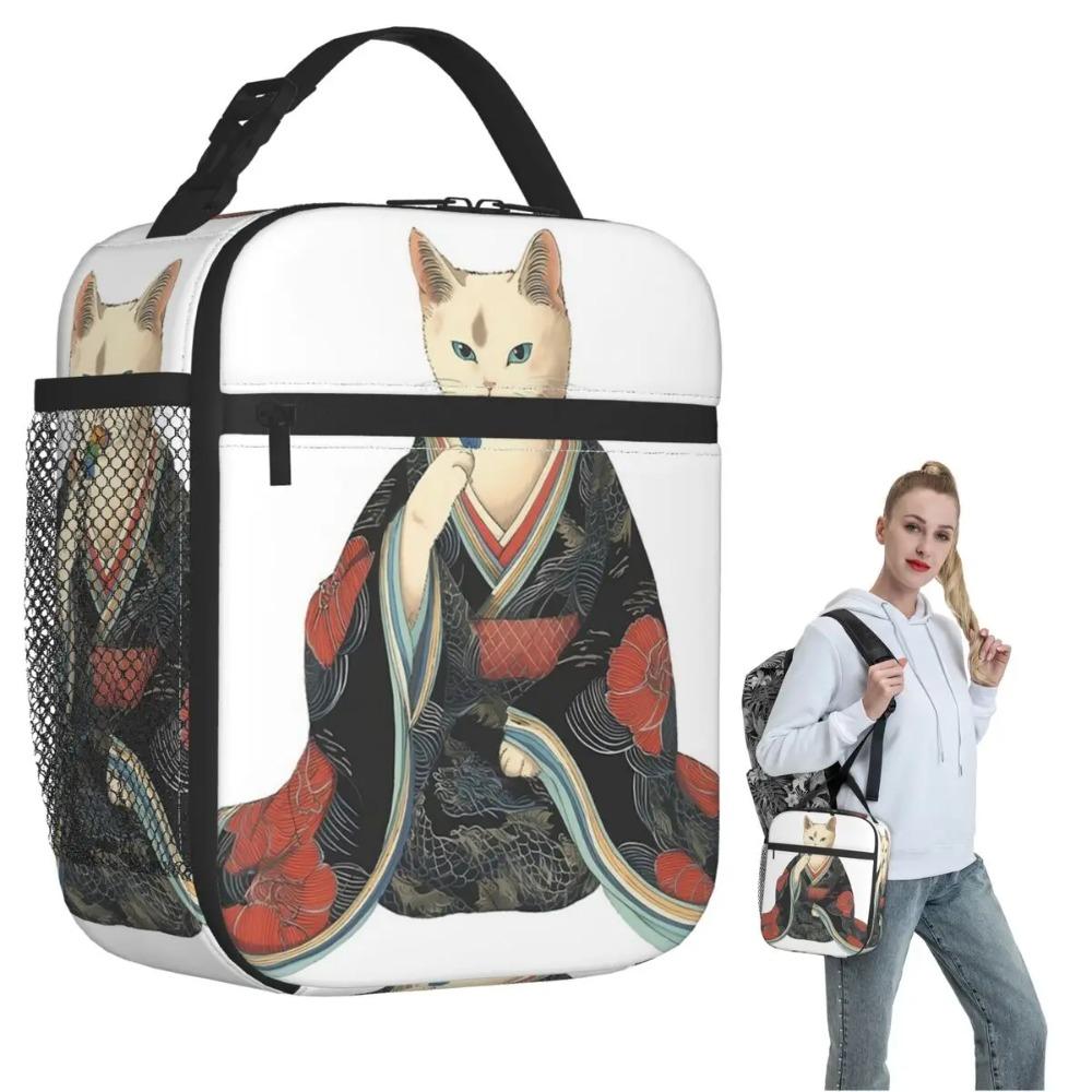 Edo Era Cat In A Kimono Eating Dango Art Insulated Lunch Bag for Women Kids Portable Food Boxes Thermal Lunch Box Tote