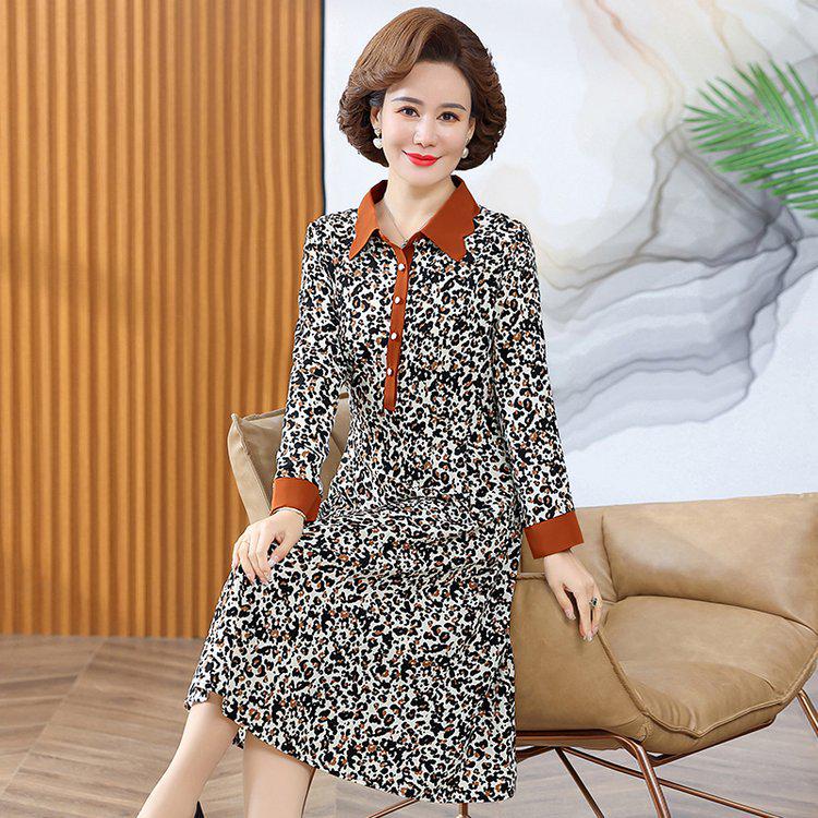 Elegant Leopard Print Dress 2023: Stylish Spring & Autumn Wear for Middle-aged Women