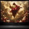2D Christian Jesus Tapestry, Sacred Heaven & Roses Wall Art for Home Decor