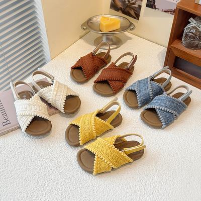 Meisjes Sandalen Weefsel Retro Ins Trendy Kinderen Strand Schoenen Koreaanse Stijl 2025 Zomer Nieuw Kinderen Casual Schoenen Slippers Antislip
