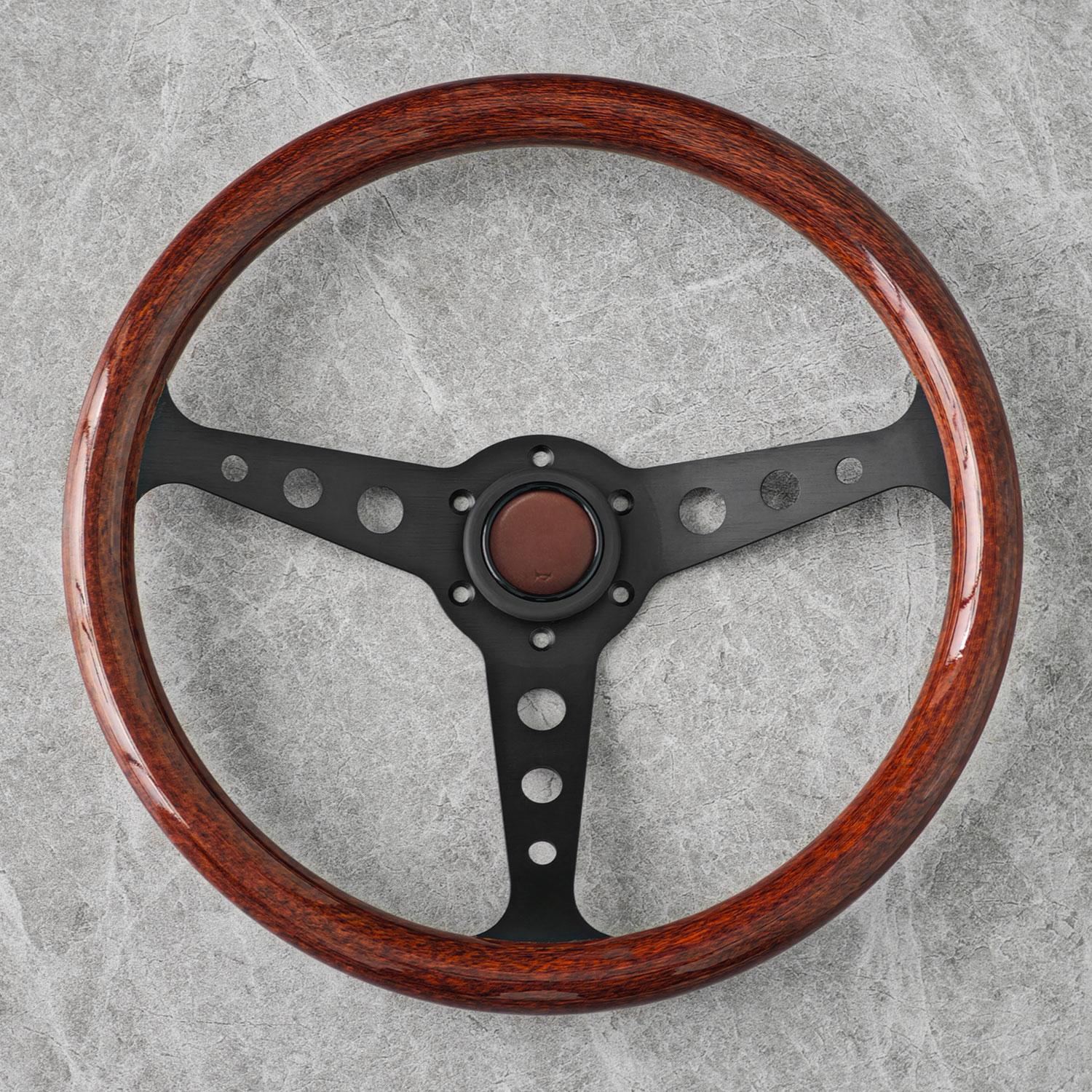 JDM INDY Heritage Wood Style Steering Wheel 14inch Classic Retro Car Steering Wheel with Leather Horn