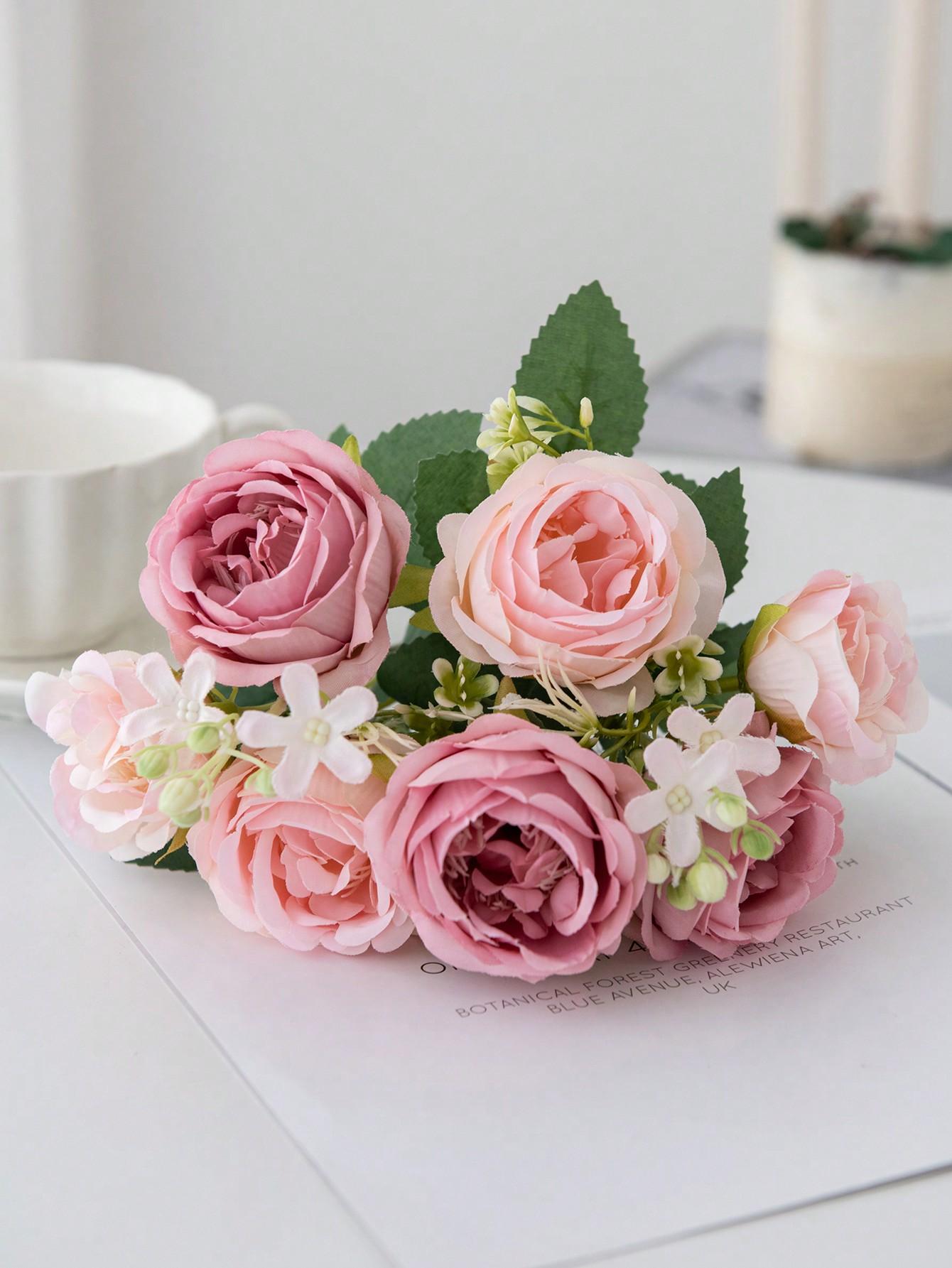 

Artificial Flowers Vase for Home Decoration Accessories Wedding Scrapbook Peony Gift Box Arrangement Christmas Silk Rose Bouquet глибокий рожевий колір