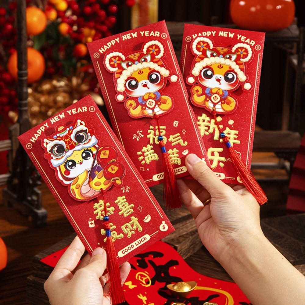 6pcs Chinese Style 3D New Year Money Pocket Traditional Good Luck Red Packet  Wedding Birthday