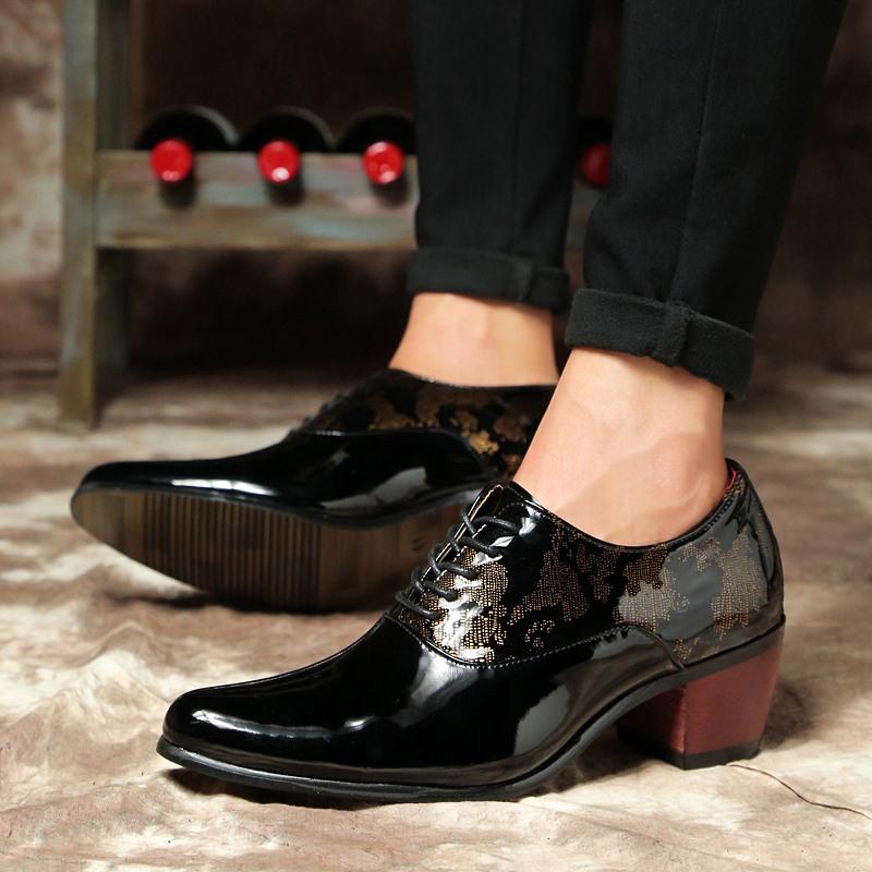 Men Formal Shoes High Heels Pointed Toe Leather Shoes Increased Shoes Business Shoes Lace Up Shoes