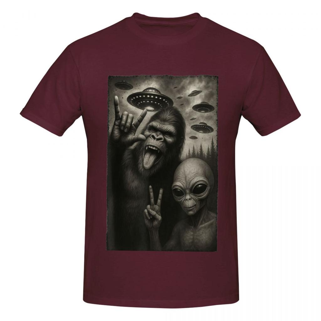Unisex Fun Selfie Bigfoot Alien Sasquatch Rock On Hand Sign UFO T Shirt Streetwear Plus Size Oneck Cotton Sleeve Custom Tshirts