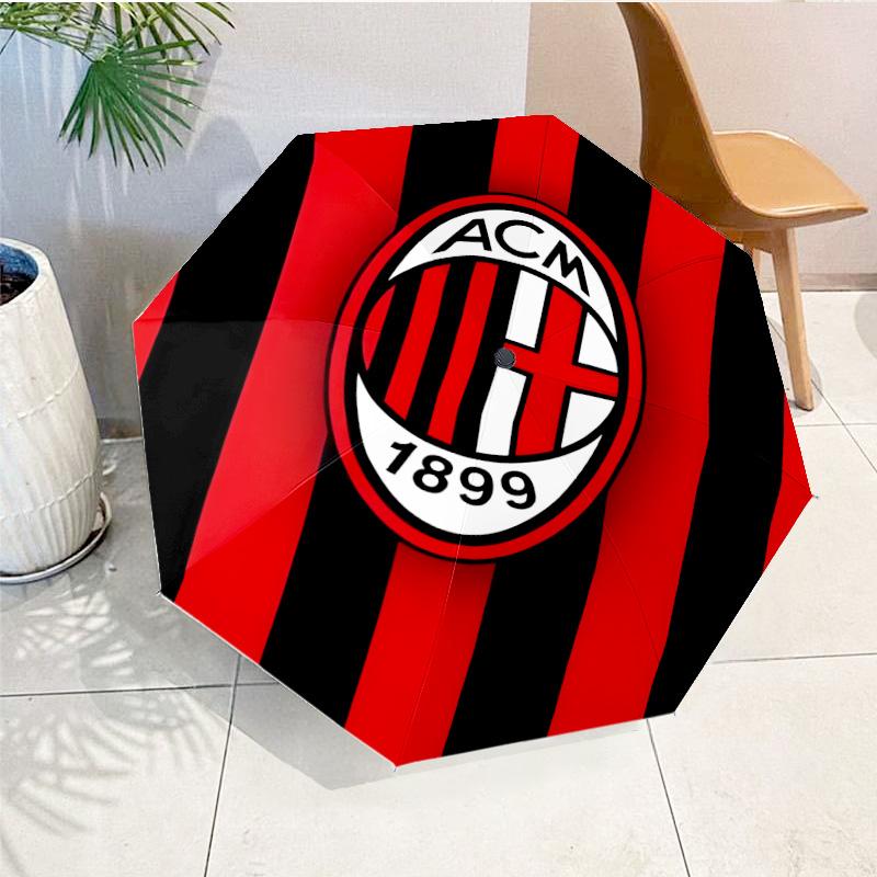 Ombrello Automatico Stampato Milan Football Club, 8 Stecche per Viaggio, Campeggio, Ombrello Casual, Regalo Essenziale per per famiglia e amici