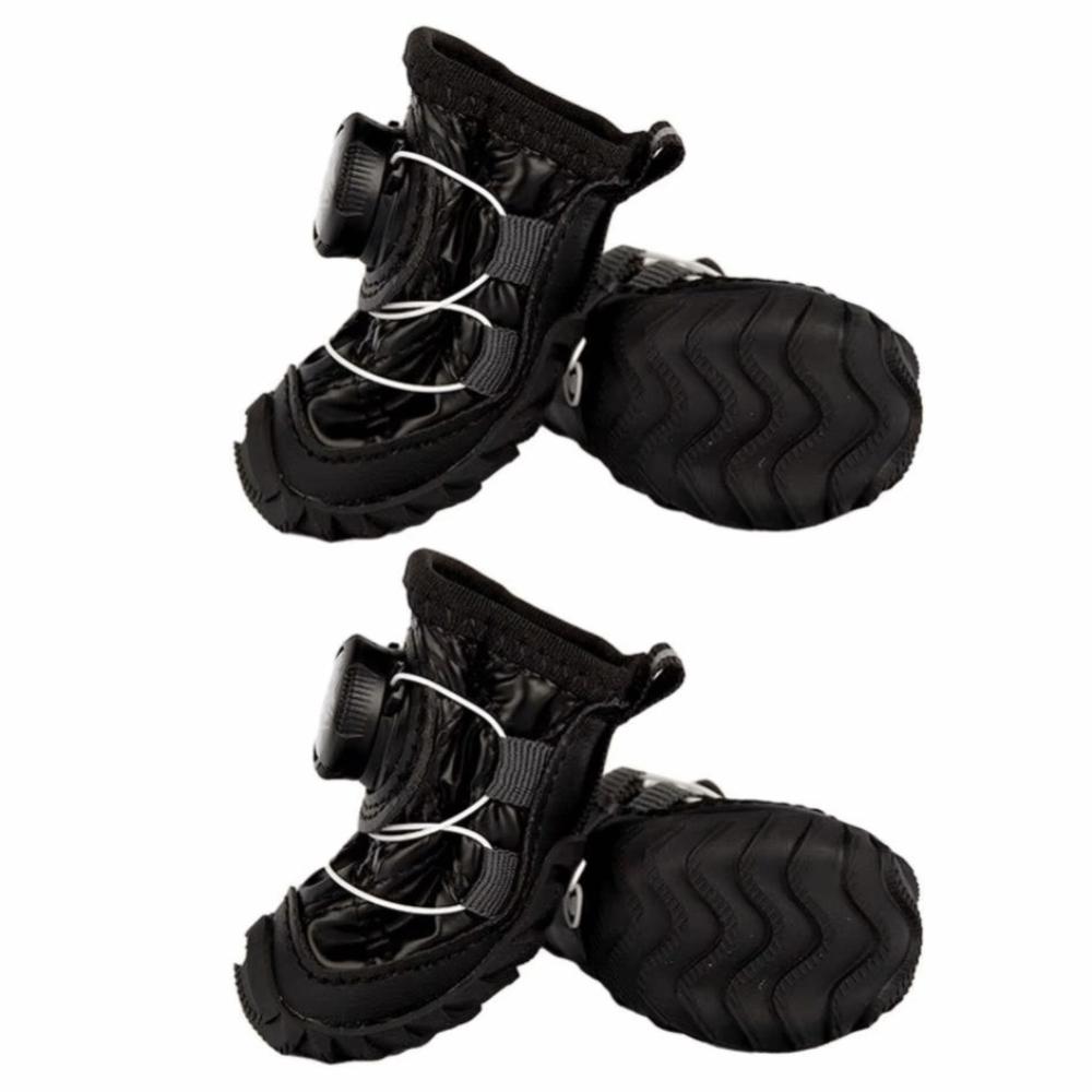 4Pcs/Set Anti-Skid Sole Dog Boots Fleece Lined Waterproof Dog Shoes with Adjustable Knobs Paw Protective Shoes