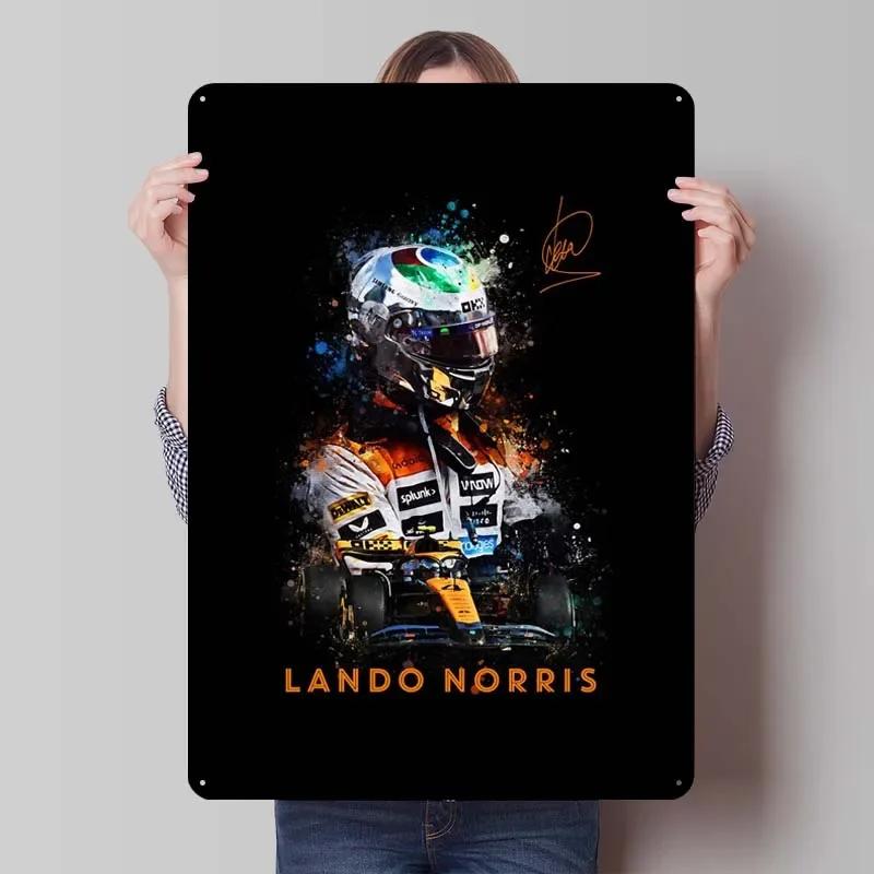 Lando Norris Metallschild Rennposter Dekorative Metallplatten Retro Blechschild für Wandkunst Dekoration Gamer Zimmer Dekoration