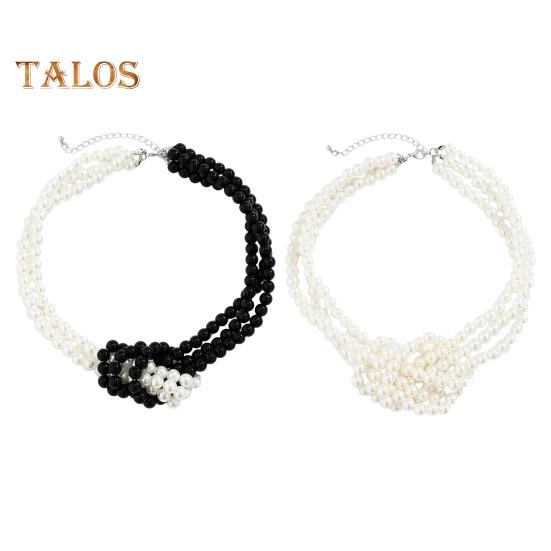 Women Necklace Smooth Multi-layered Faux Pearl Adjustable Length Stainless Alloy Neck Decoration Jewelry Birthday Gift Party Prom Choker Necklace