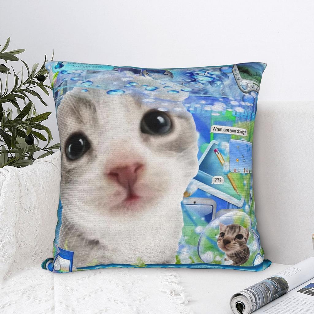 Cat Frutiger Aero Lovely Square Pillow Case Cushion Cover Funny Zipper Decor Pillowcase for Home 40x40cm
