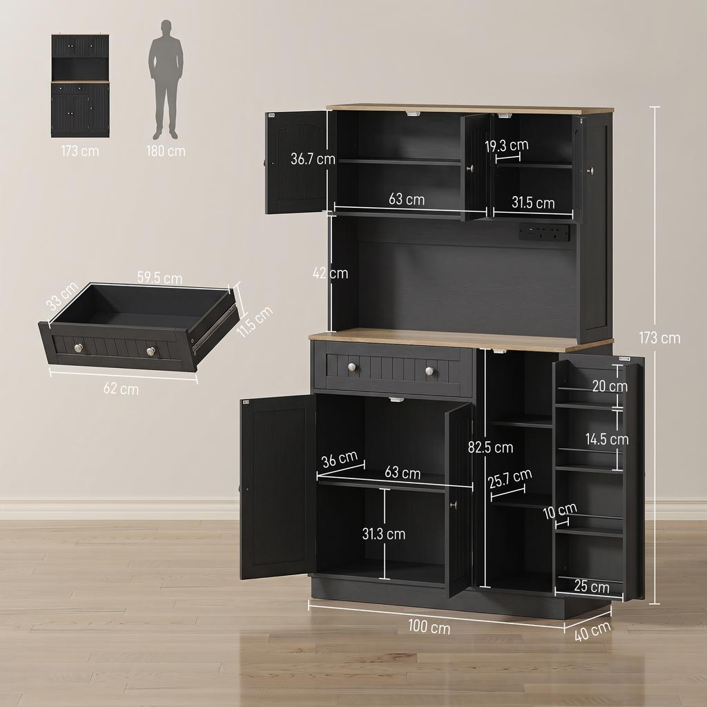 173 cm Tall Kitchen Cupboard Pantry Storage Cabinet, Black